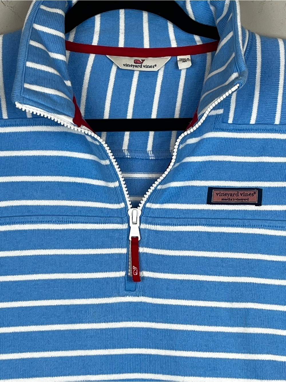 Vineyard Vines American Flag Blue White Striped Quarter Zip Women's Size Medium - Picture 2 of 11